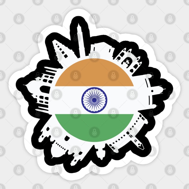 India Skyline India Flag Delhi Mumbai Chennai Kolkata Sticker by alltheprints